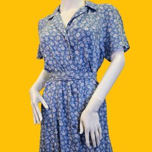 Blue and White Floral M Reformation Wrap Dress